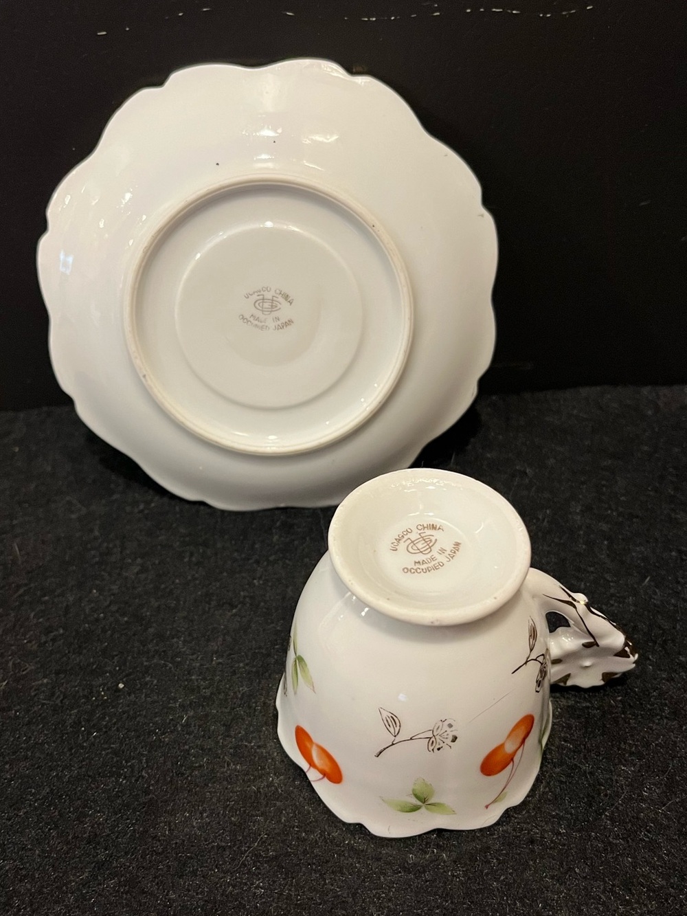 VTG Ucagco Demitasse Cup & Saucer with Cherry Motif & Gold Trim Made Occ. Japan - Picture 7 of 14